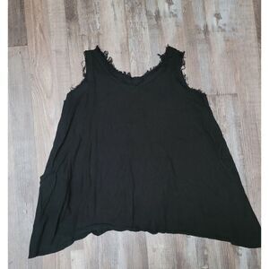 Farmhouse Frocks Sleeveless Shirt Tank Black Raw Hem Large